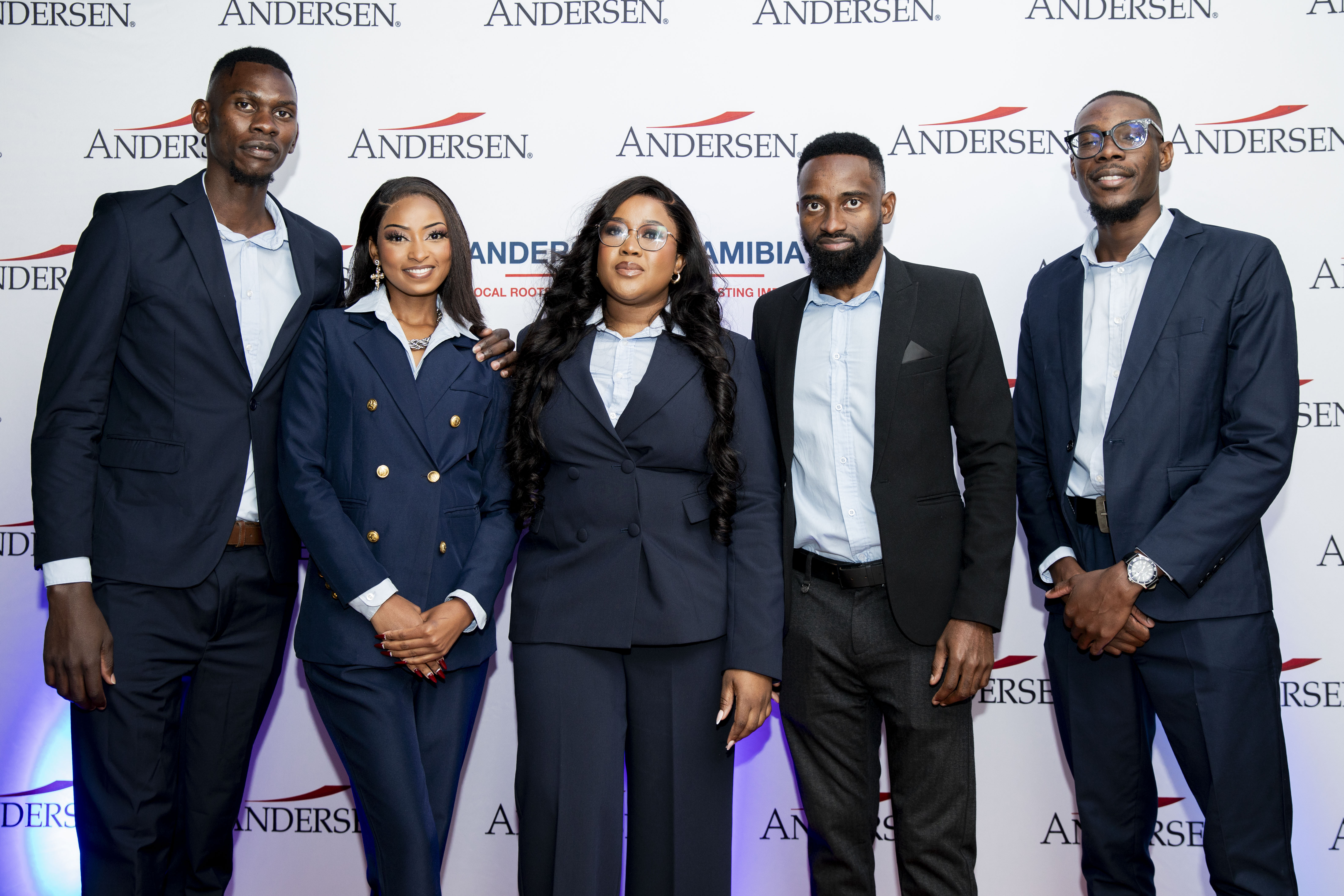 Andersen in Namibia team group at the launch event brand wall